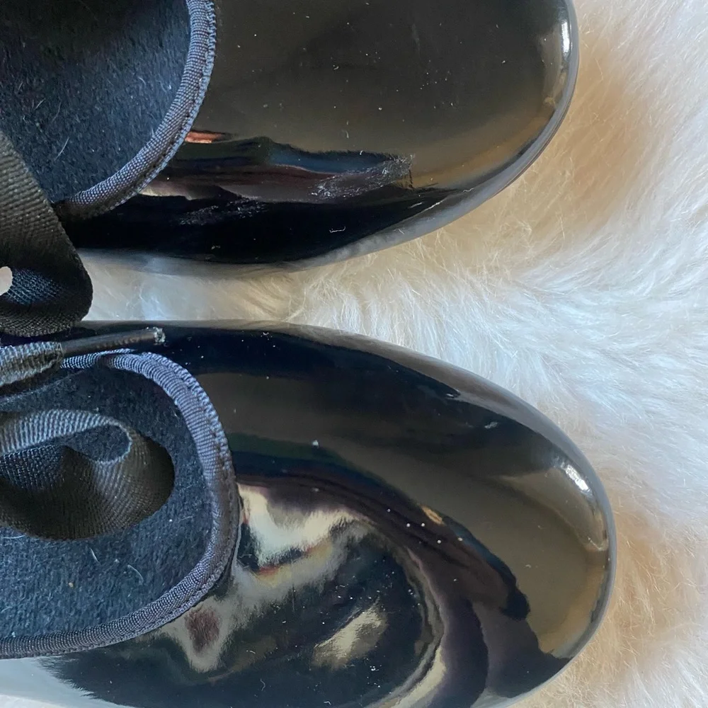 Girls Black Patent Ballet Shoes with Satin Bow